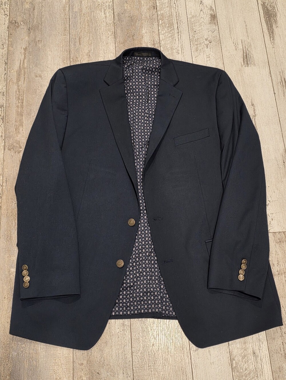 46L Men's Chaps Ralph Lauren Bronze Button Blazer Dark Blue Sport Coat Flawless